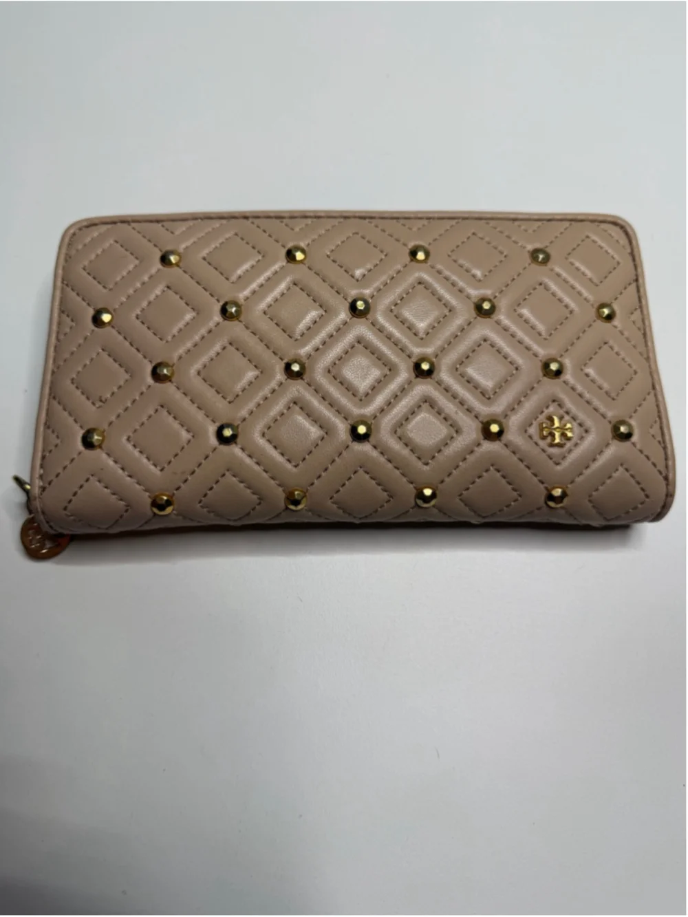 Women's Tory Burch Wallet, One Size, Beige with Gold Studs